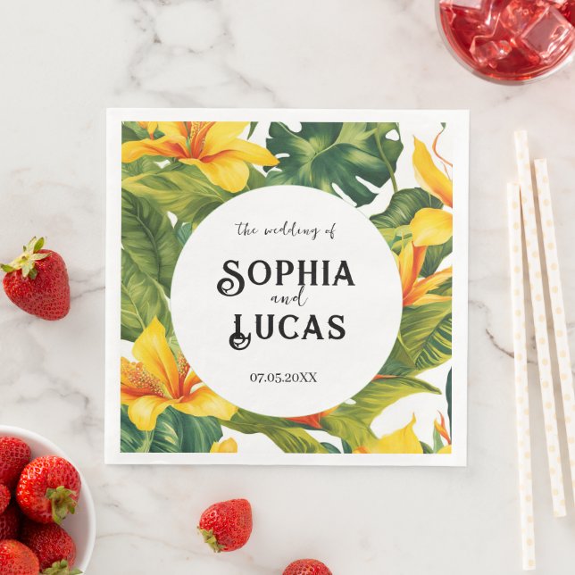 Gult Tropical Blommigt Bröllop Pappersservett (Insitu)