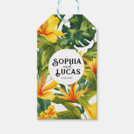 Gult Tropical Blommigt Bröllop Presentetikett