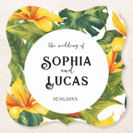 Gult Tropical Blommigt Bröllop Underlägg Papper