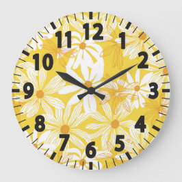 Gult Tropical Flowers Large Clock Stor Klocka