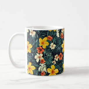 Gult Tropical Flowers Mönster Kaffemugg