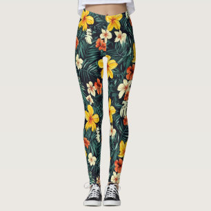 Gult Tropical Flowers Mönster Leggings