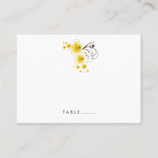 Gult Tropical Hibiscus Beach Wedplace Card Placeringskort (Framsida)