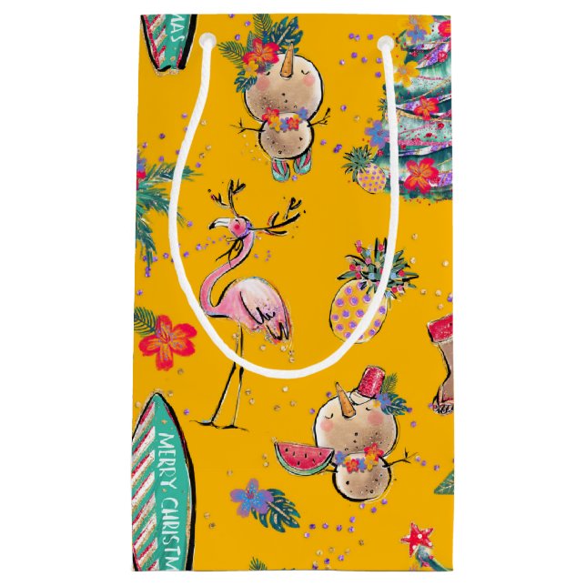 Gult Tropical Santa Gift Bag (Framsidan)