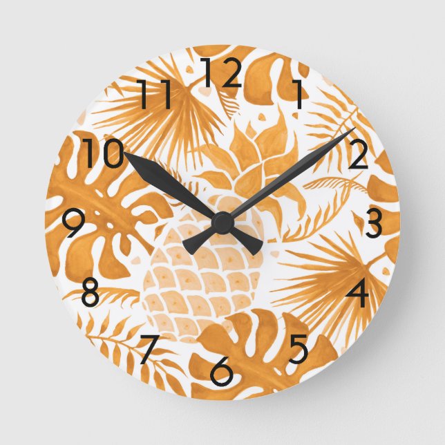 Gult tropiska ananas guldvita botaniska rund klocka (Framsida)