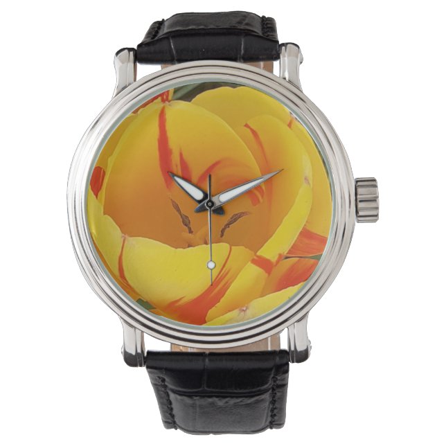 Gult Tulip Black Strap Watch Armbandsur (Framsida)
