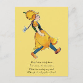 Gult Tulip Cute Flower Child Blommigt Funny Girl Vykort
