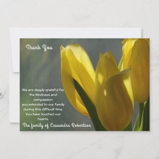 Gult Tulip Flowers Sympathy Tack you Card Meddelande (Framsida)