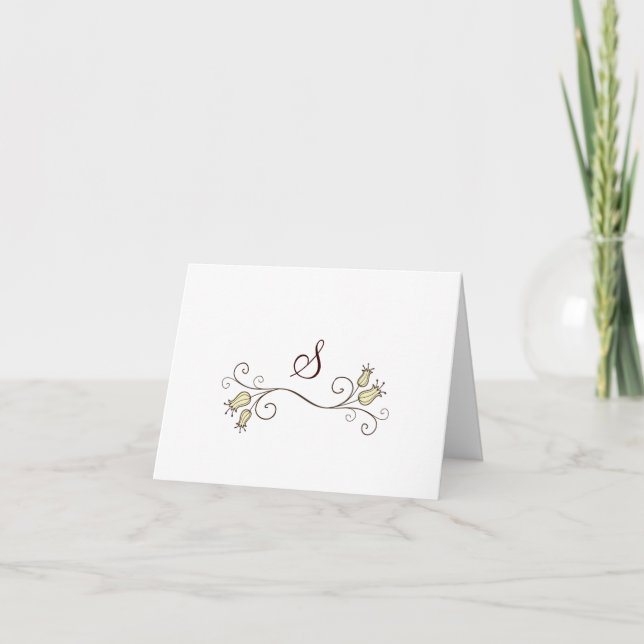 Gult Tulip Monogram Note Card Anteckningskort (Framsida)