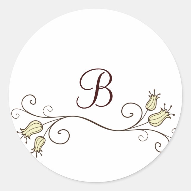 Gult Tulip Monogram Stickers Runt Klistermärke (Framsida)