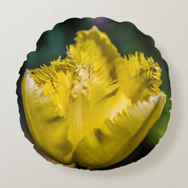Gult Tulip Rund Kudde (Framsidan)