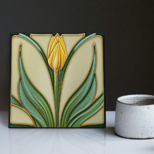 Gult Tulip Wall Decor Art nouveau Art Deco Kakelplatta