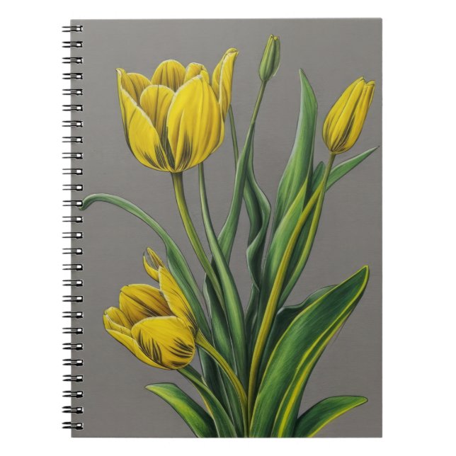 Gult Tulip Watercolor Flowers Anteckningsbok (Framsidan)
