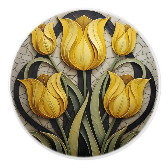 Gult Tulips Blommigt Art nouveau Inspired Natur Knopp (Framsidan)