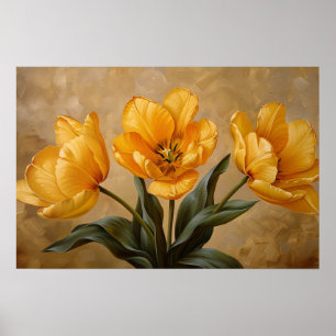 Gult Tulips Botanisk Oljemålning Poster