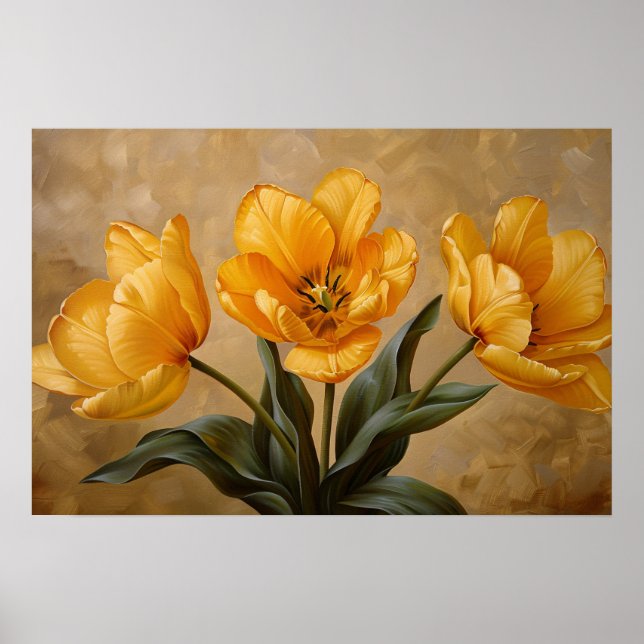 Gult Tulips Botanisk Oljemålning Poster (Framsidan)