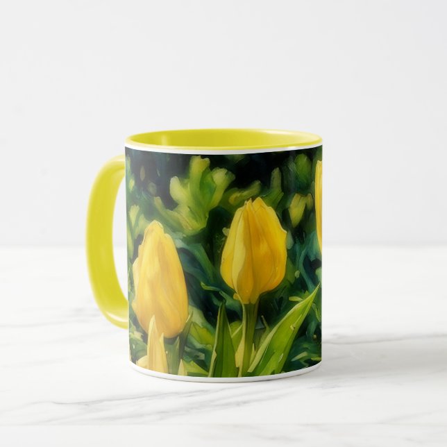 Gult Tulips Flower Blommigt Art Mugg Kopp (Framsida vänster)