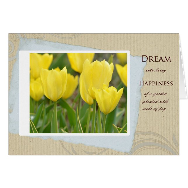 Gult Tulips Garden Dream and Happam Hälsningskort (Framsidan Horizontal)