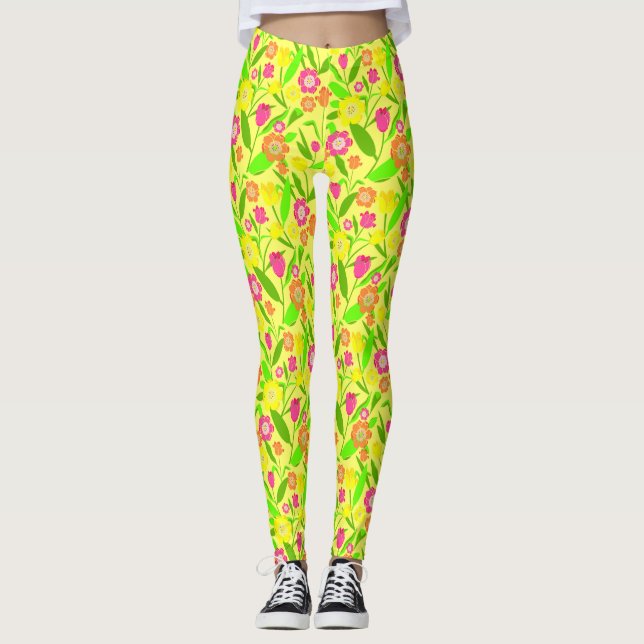 Gult Tulips Mönster Leggings (Framsida)