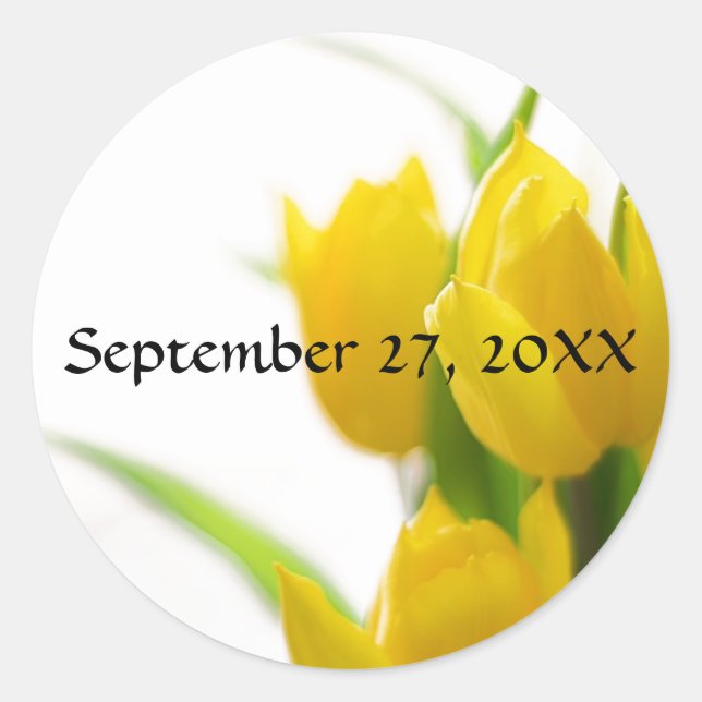 Gult Tulips - Sticker Runt Klistermärke (Framsida)