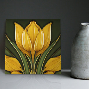 Gult Tulips Symmetric Wall Decor Art nouveau Cer Kakelplatta