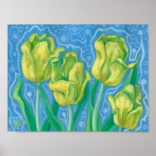 Gult Tulips, Vår blommor Blommigt Art-målning Poster