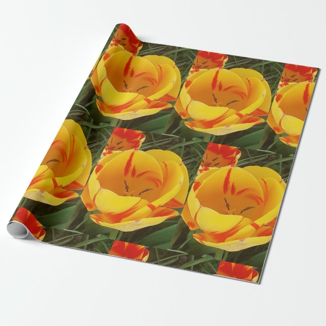 Gult Tulips Wrapping Papper Presentpapper (Utrullad)
