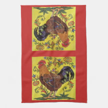 Gult Tupp Chicken Red Folk Art Kitchen Towel