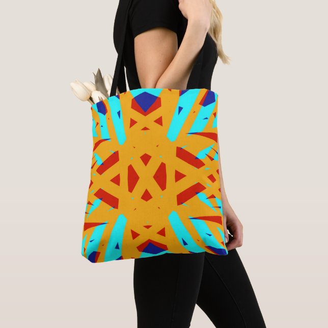 Gult Turkos Blue Geometric Kor Art Deco Tygkasse (Närbild)