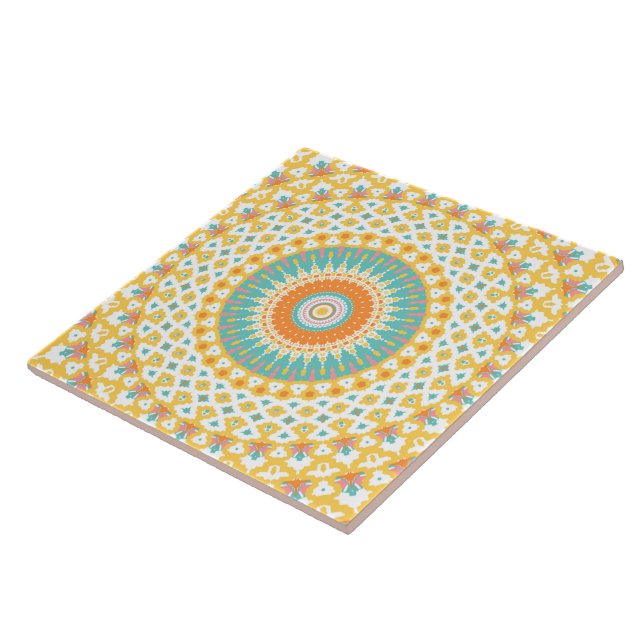 Gult Turkvoise Mandala Kakelplatta (Sidan)