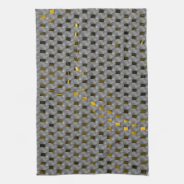 Gult under grått tallrikar, avlånga fyrkanter kökshandduk