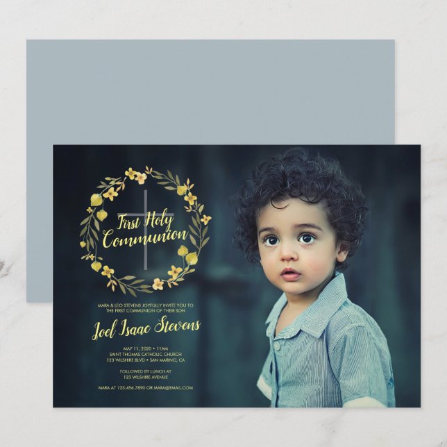 Gult Utandning Första Heligan Kommunision Inbjudningar (Fram/baksida)