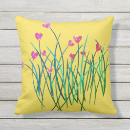 Gult utomhus- kudder med hjärtablommor kudde