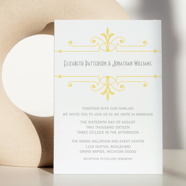Gult v2 Finare inbjudan till prydnadsbröllop (Yellow v2 Fancy Ornamental Wedding Invite)