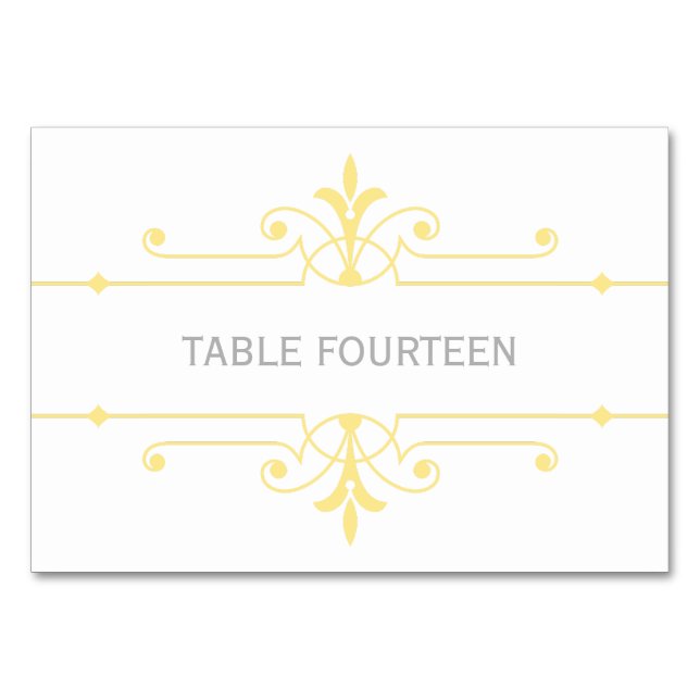 Gult v2 Finare Ornamental Bröllop Bord Card Bordsnummer (Framsidan)