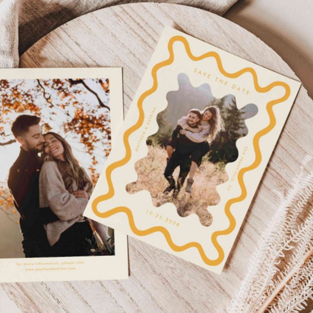 Gult Vågigt snabbt Ram Bröllop Spara Datumet (Skapare uppladdad)