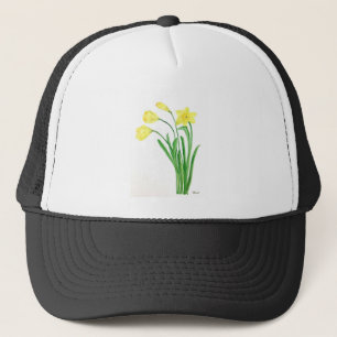 Gult vår blommigt vattenfärgsdaffodils blommor keps