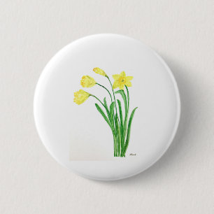 Gult vår blommigt vattenfärgsdaffodils blommor knapp