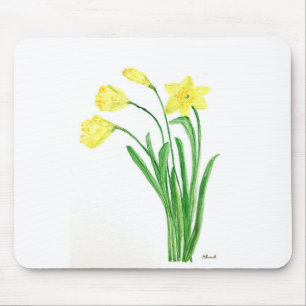 Gult vår blommigt vattenfärgsdaffodils blommor musmatta