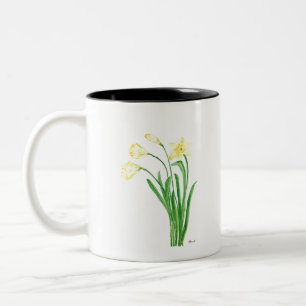 Gult vår blommigt vattenfärgsdaffodils blommor Två-Tonad mugg