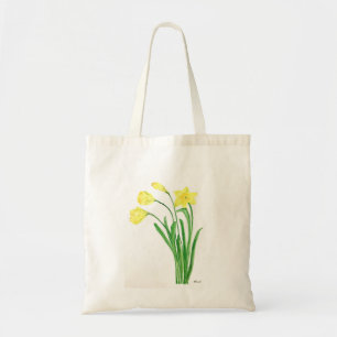Gult vår blommigt vattenfärgsdaffodils blommor tygkasse