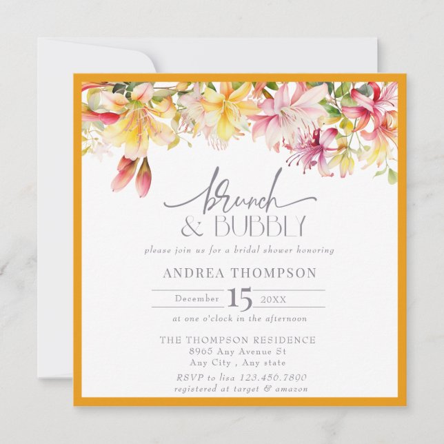 Gult Vår blommor Brunch BubLY Möhippa Inbjudningar (Framsida)