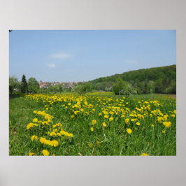 Gult vår blommor i en grönt poster