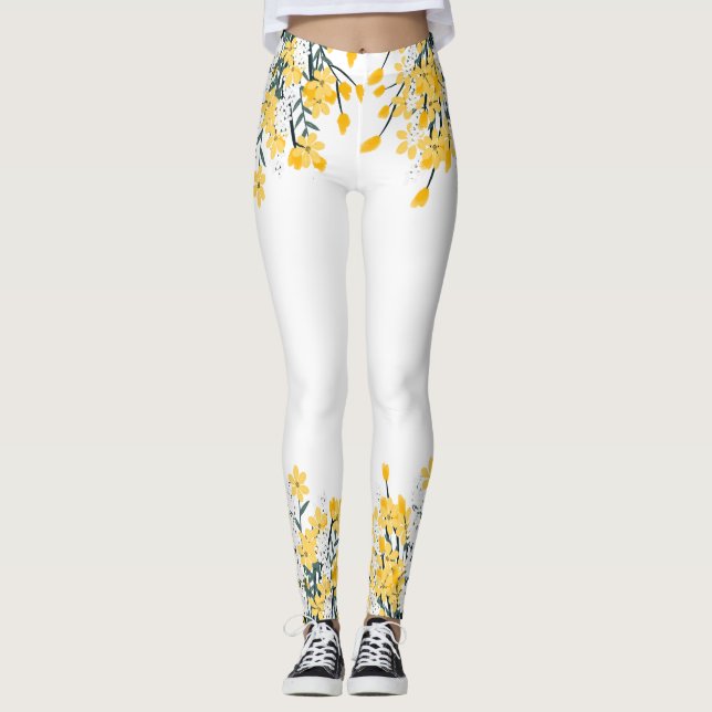 Gult Vår blommor Leggings (Framsida)