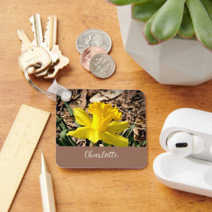 Gult Vår Daffodil i det anpassade namnet Garden Nyckelring