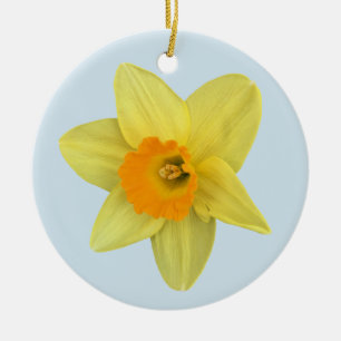 Gult Vår Daffodil på Blek Blue Julgransprydnad Keramik