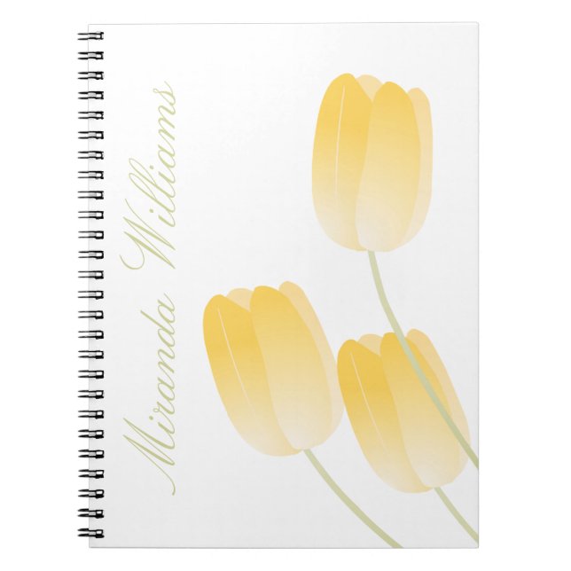 Gult Vår Tulips-Blommigt med eget namn Anteckningsbok (Framsidan)
