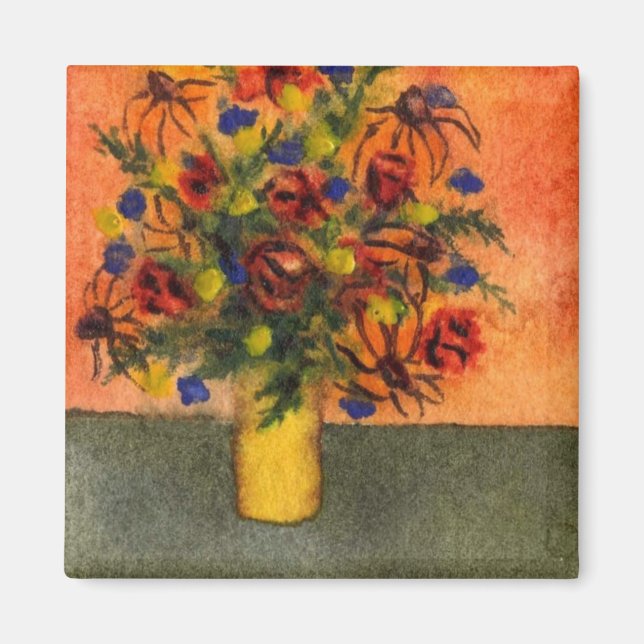 "Gult Vas" Blommigt Magnet (Framsidan)