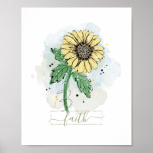 Gult Vatercolor Flower Faith Poster