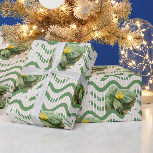 gult Vatten Lilies vattenfärgen Mönster Presentpapper (Helgdagar)